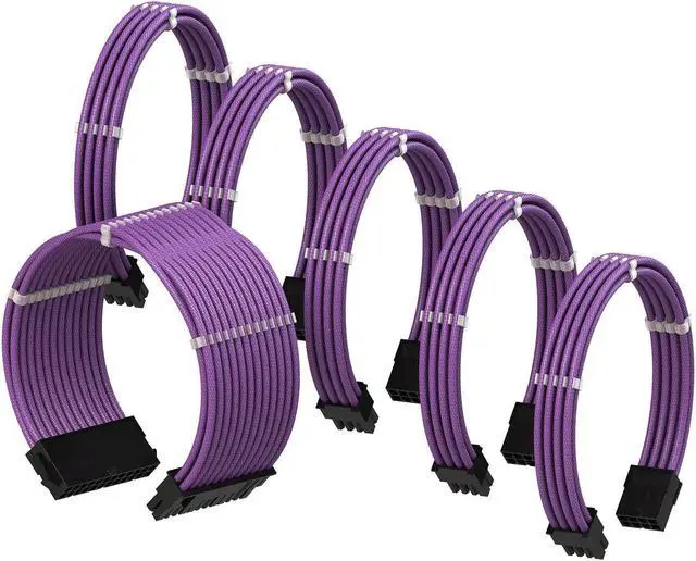 Main image of LINKUP - PSU Cable Extension Sleeved Custom Mod GPU PC Braided w/Comb Kit - Compatible with RTX3090?1 x 24 P (20+4)?2 x 8 P (4+4) CPU?3 x 8 P (6+2) GPU Set?50CM 500MM - Purple