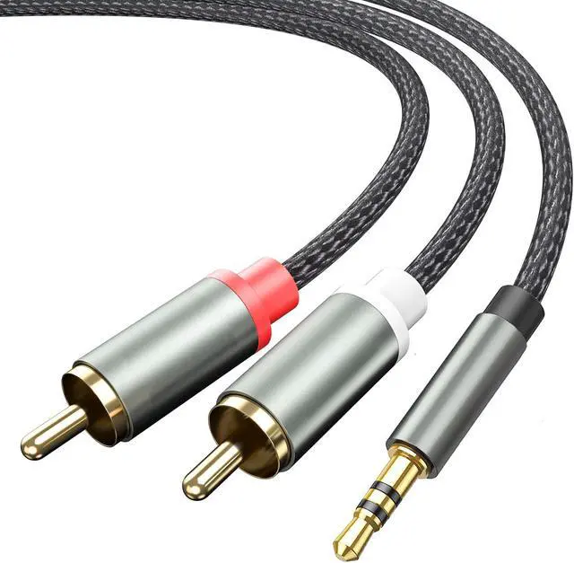 Alt view image 2 of 4 - 3.5mm to RCA Cable - 3.3FT 2 in 1 Aux Audio Adapter with Nylon Braided Y Splitter - Compatible with iPhone Smartphones MP3 Players Tablets Speakers Home Theater