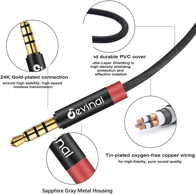 Alt view image 3 of 7 - 3.5mm TRRS Cable 1/8 inch 4 Pole Auxiliary Cord Aux Mini-Jack Stereo Nylon Braided Male to Male Cable 3.3 FT/ 1M (2 Pack)