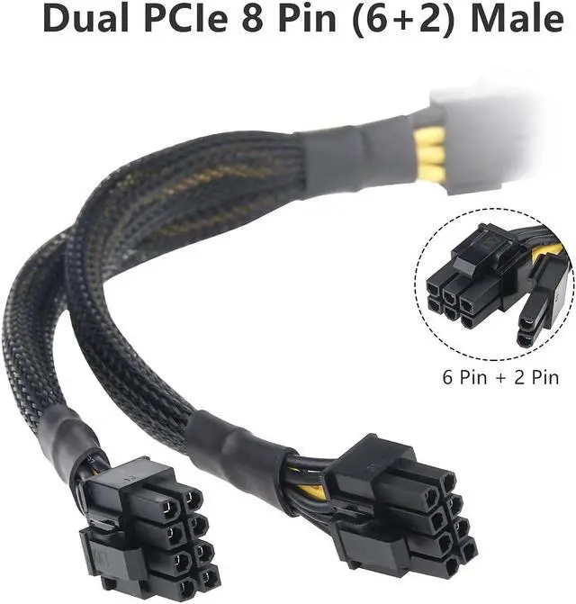 Alt view image 4 of 7 - 8 Pin PCIe Splitter, PCI-e 8 Pin Female to Dual 8 Pin(6+2) Male GPU VGA Power Cable PCI Express Adapter for Graphics Video Card, UIInosoo Sleeved Braided Y-Splitter Power Cord 9.5inch