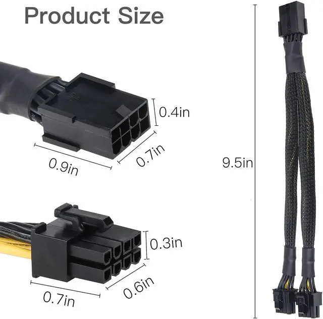 Alt view image 6 of 7 - 8 Pin PCIe Splitter, PCI-e 8 Pin Female to Dual 8 Pin(6+2) Male GPU VGA Power Cable PCI Express Adapter for Graphics Video Card, UIInosoo Sleeved Braided Y-Splitter Power Cord 9.5inch