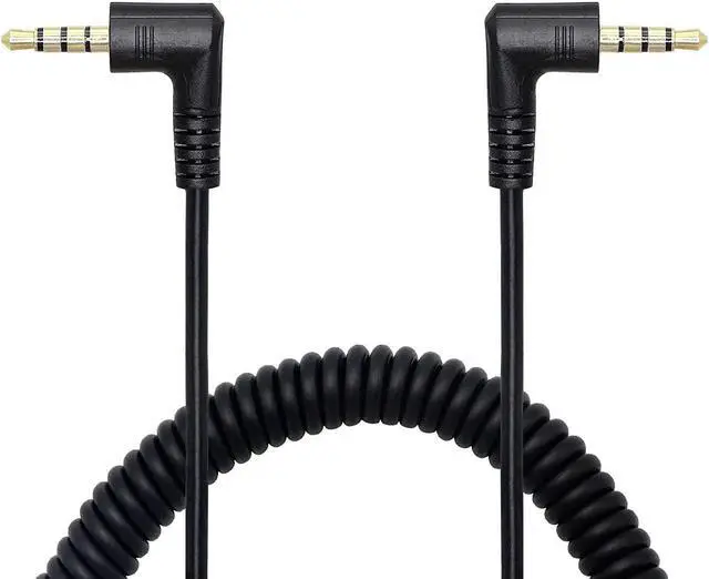 Main image of 90 Degree Right Angle 3.5mm Male to Male Jack 4 Pole Extension Aux Audio Coiled Spiral Cable
