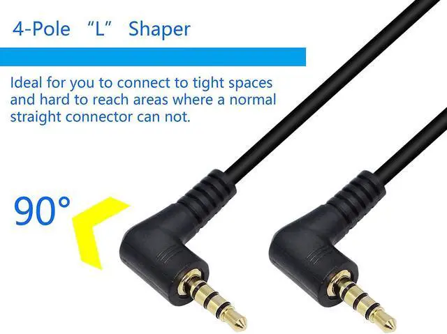 Alt view image 2 of 6 - 90 Degree Right Angle 3.5mm Male to Male Jack 4 Pole Extension Aux Audio Coiled Spiral Cable