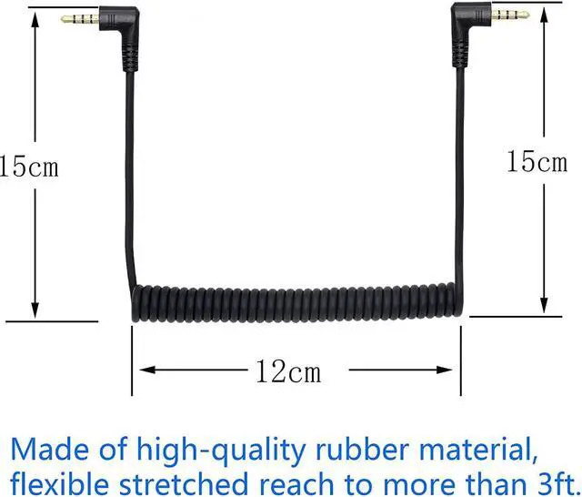 Alt view image 3 of 6 - 90 Degree Right Angle 3.5mm Male to Male Jack 4 Pole Extension Aux Audio Coiled Spiral Cable