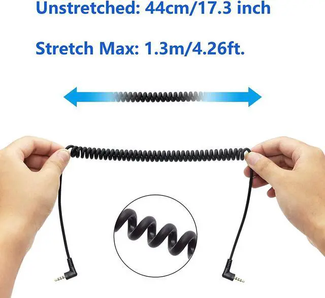 Alt view image 4 of 6 - 90 Degree Right Angle 3.5mm Male to Male Jack 4 Pole Extension Aux Audio Coiled Spiral Cable