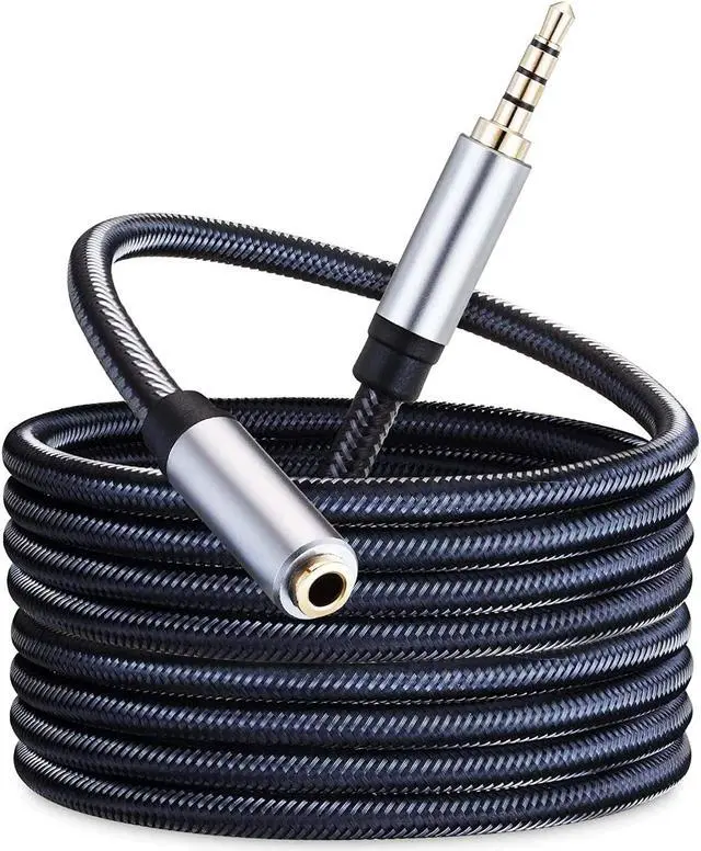 Main image of Audio Mic Extension Cable 1Ft 3.5mm Aux Headphone Extender 4-Pole Jack Plug Extension Lead Stereo Male to Female Braided Cord for Headset TV Laptop Phone Switch Lite Car PS4 Xbox and More(1Ft/0.3M)