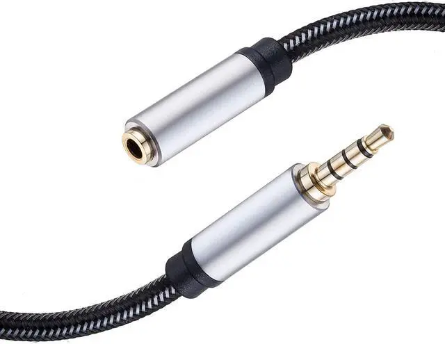 Alt view image 2 of 7 - Audio Mic Extension Cable 1Ft 3.5mm Aux Headphone Extender 4-Pole Jack Plug Extension Lead Stereo Male to Female Braided Cord for Headset TV Laptop Phone Switch Lite Car PS4 Xbox and More(1Ft/0.3M)
