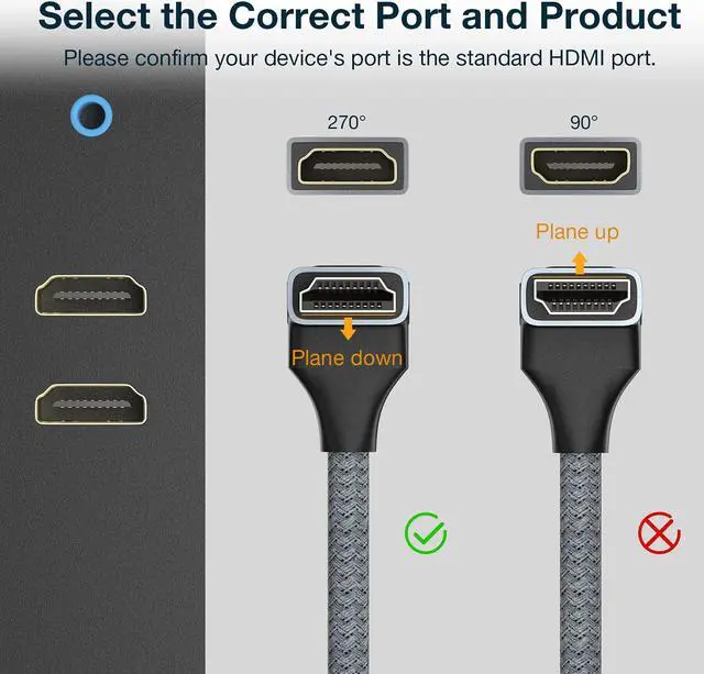 Alt view image 2 of 7 - 270 Degree HDMI Extension Cable, 4K HDMI Male to Female Nylon Braided Right Angle Extender Cable, Support 4K@60Hz, 3D, HDCP 2.2 & HDR for HDTV, PS5, PS4, Xbox One, Blu-ray Player, 1.65ft
