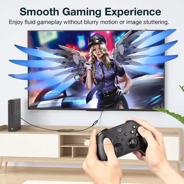 Alt view image 5 of 7 - 270 Degree HDMI Extension Cable, 4K HDMI Male to Female Nylon Braided Right Angle Extender Cable, Support 4K@60Hz, 3D, HDCP 2.2 & HDR for HDTV, PS5, PS4, Xbox One, Blu-ray Player, 1ft