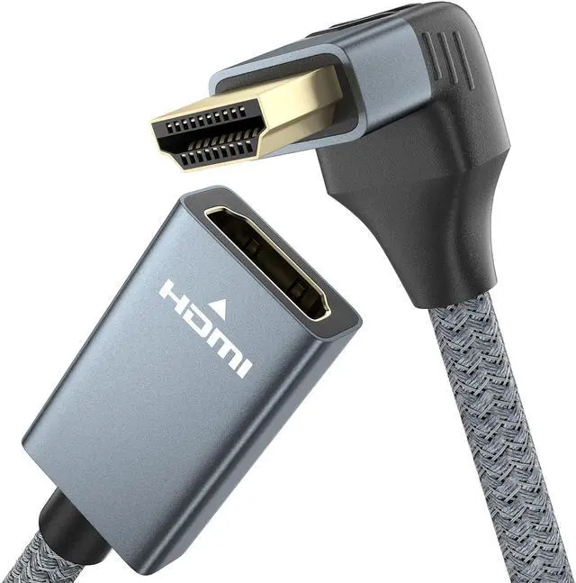 Main image of 90 Degree HDMI Extension Cable, 4K HDMI Male to Female Nylon Braided Right Angle Extender Cable, Support 4K@60Hz, 3D, HDCP 2.2 & HDR for HDTV, PS5, PS4, Xbox One, Blu-ray Player, 1ft