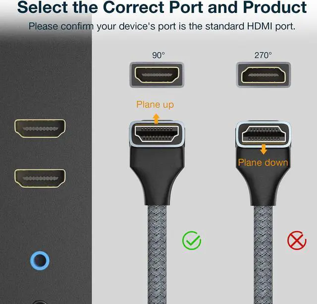 Alt view image 2 of 7 - 90 Degree HDMI Extension Cable, 4K HDMI Male to Female Nylon Braided Right Angle Extender Cable, Support 4K@60Hz, 3D, HDCP 2.2 & HDR for HDTV, PS5, PS4, Xbox One, Blu-ray Player, 1ft
