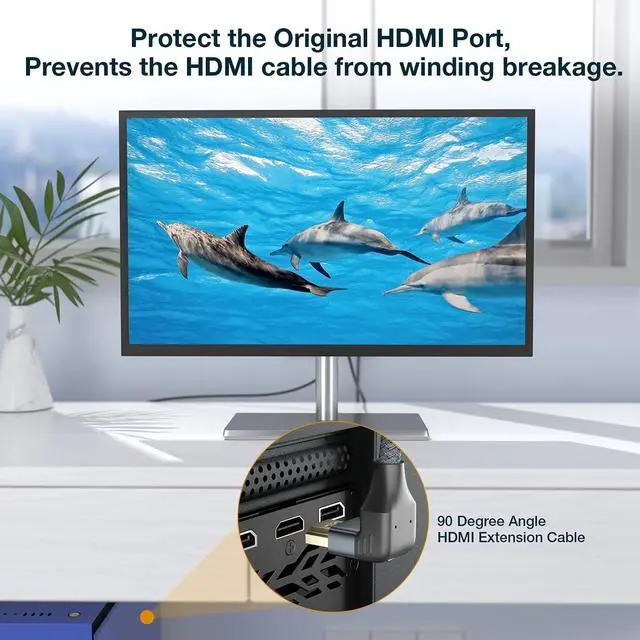 Alt view image 4 of 7 - 90 Degree HDMI Extension Cable, 4K HDMI Male to Female Nylon Braided Right Angle Extender Cable, Support 4K@60Hz, 3D, HDCP 2.2 & HDR for HDTV, PS5, PS4, Xbox One, Blu-ray Player, 1ft