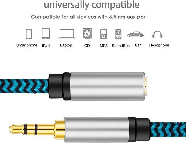 Alt view image 6 of 7 - 3.5mm Headphone Extension Cable 15FT AUX Extension Cable Nylon Braided Aux Cord Extender for Headset iPhone iPad Smartphones Tablets & More