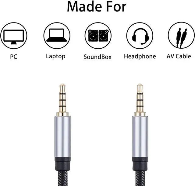 Alt view image 4 of 7 - Male to Male Audio Cable 1Ft 3.5mm 4 Pole Nylon Braided Stereo Aux Cord for Headphones PS4 Phone Tablets Headset PC Laptop and More(1Ft/0.3M)