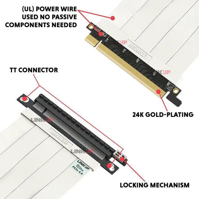 Alt view image 2 of 6 - LINKUP - Ultra PCIe 4.0 X16 Riser Cable [RTX3090 RX6900XT x570 B550 Z590 Tested] Shielded Extreme High-Speed Vertical Mount Gaming PCI Express Gen4?Straight Socket {15cm}3.0 Gen3 & TT Compatible?White