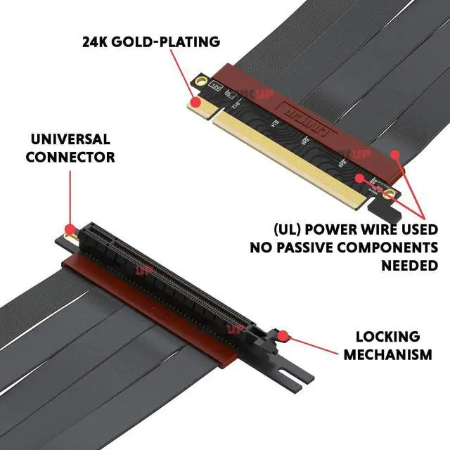 Alt view image 2 of 5 - LINKUP - Ultra PCIe 4.0 X16 Riser Cable [RTX3090 RX6900XT x570 B550 Z590 Tested] Shielded Extreme High-Speed Vertical Mount Gaming PCI Express Gen4?Left Angle Socket {15cm} 3.0 Gen3 Compatible
