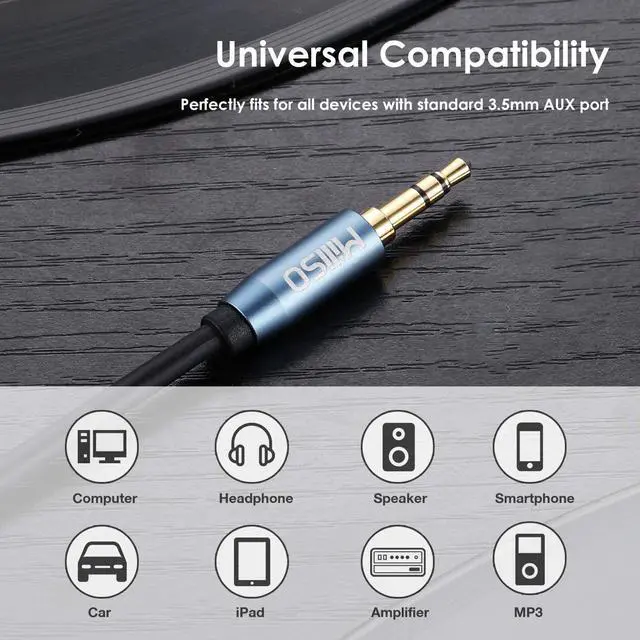 Alt view image 3 of 6 - 3.5mm Audio Cable (6.6 Feet) Male to Male Stereo AUX Cable TRS Headphone Jack Auxiliary Cable for AUX Cord Car Home Stereos Smartphone Tablet MP3 Player Speaker Headphone - Metal Blue