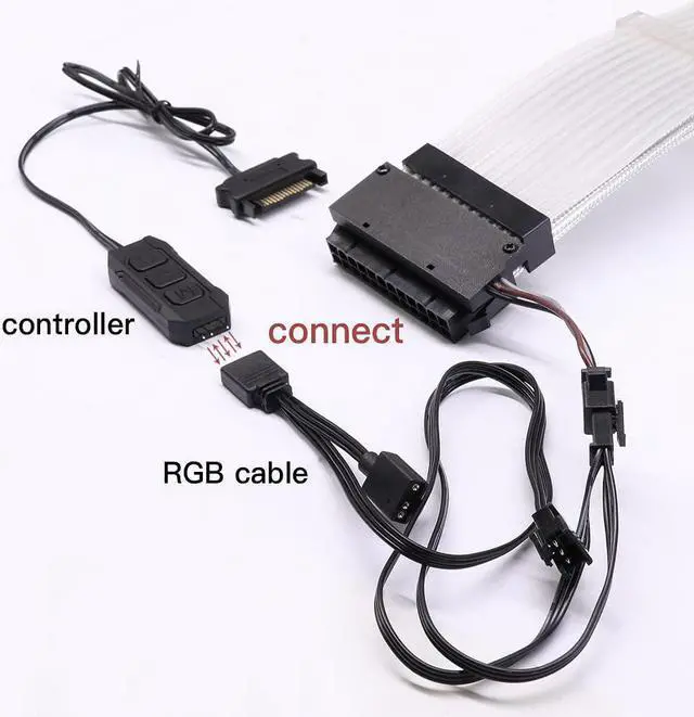 Alt view image 5 of 7 - ARGB Extension Cable Kit 24-Pin ATX Motherboard 8-Pin PCIE 8-Pin GPU Addressable with RGB Controllerfor Computer Gaming Case (24-Pin PSU+8-Pin GPU)