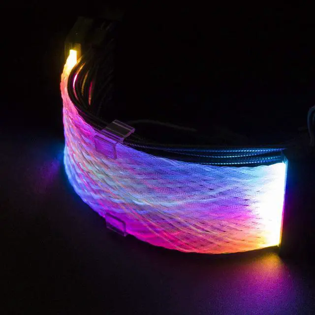 Alt view image 2 of 7 - Qingsea PSU Cable Synchronous ARGB Extension Sleeved Cable Kit Custom Power Supply Braided with RGB Controller for Graphics Card 3070, 3080, 3090 Series Computer Gaming Case(3 X 6+2-Pin)