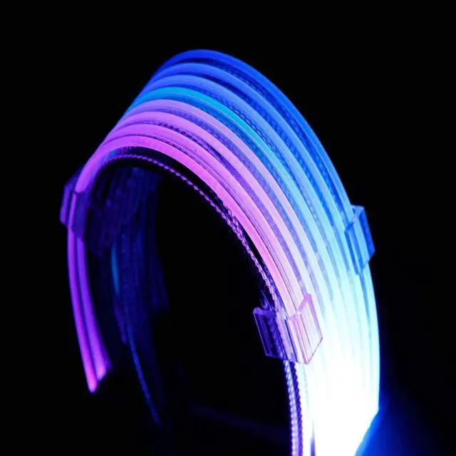 Alt view image 5 of 7 - Qingsea RGB PSU Extension Cable Kit to 8-Pin GPU Addressable ARGB Extension Sleeved Cable Kit Custom Power Supply Braided with RGB Controller for Computer Gaming Case (8-Pin)