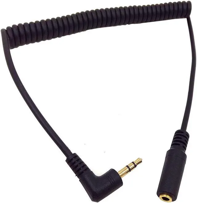 Main image of 3Ft Gold Plated 3.5MM Male to Female AUX Audio Stereo Input 90 Degree Spring Coiled Spiral Extension Cable Black (TRS 3.5M/F)