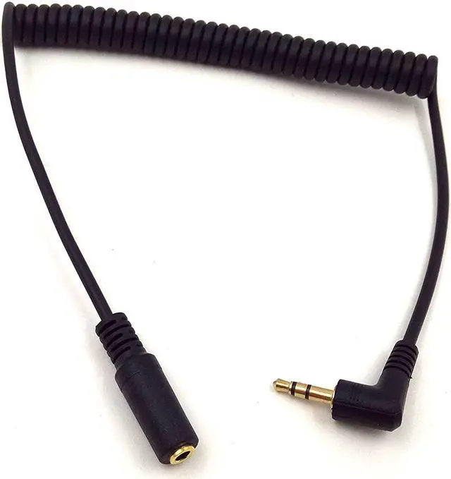 Alt view image 2 of 4 - 3Ft Gold Plated 3.5MM Male to Female AUX Audio Stereo Input 90 Degree Spring Coiled Spiral Extension Cable Black (TRS 3.5M/F)