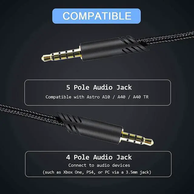 Alt view image 2 of 7 - SAMERIVER Astro A10 Cord Replacement with Volume Control, Astro A40 Cable Works with Astro A40 /A40TR Gaming Headset Cable, A10 Headset Cable for Xbox One, PS4, PC, Most Smartphones -Braided Black 6ft