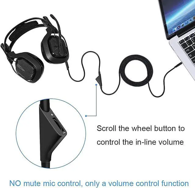 Alt view image 4 of 7 - SAMERIVER Astro A10 Cord Replacement with Volume Control, Astro A40 Cable Works with Astro A40 /A40TR Gaming Headset Cable, A10 Headset Cable for Xbox One, PS4, PC, Most Smartphones -Braided Black 6ft