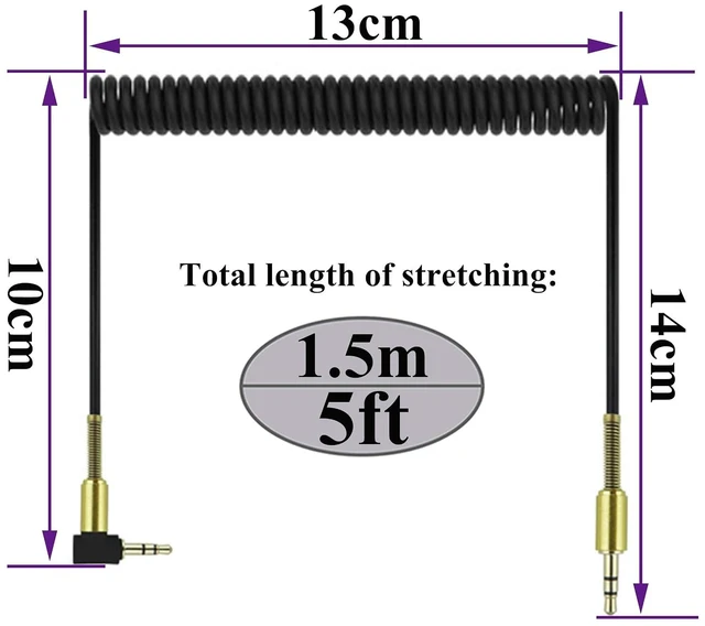 Alt view image 2 of 7 - 3.5mm Coiled Cable - 90 Degree Right Angle 3-Pole TRS Jack Stereo Audio Spring Aux Cable for Smartphones, Tablets and MP3 Players (1.5m) (Pack of 2)