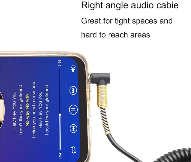 Alt view image 4 of 7 - 3.5mm Coiled Cable - 90 Degree Right Angle 3-Pole TRS Jack Stereo Audio Spring Aux Cable for Smartphones, Tablets and MP3 Players (1.5m) (Pack of 2)