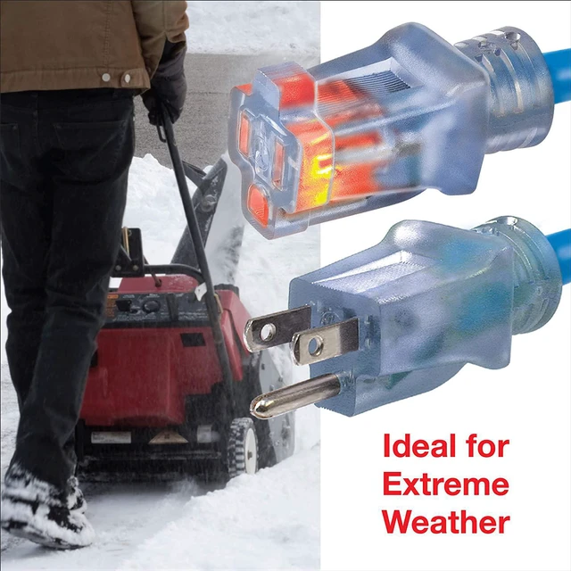 Alt view image 6 of 7 - Clear Power Outdoor Extension Cord - 100 FT, Blue | for Extreme Cold Weather -50°C, 14/3 SJTW, 3 Prong Grounded Plug, with Power Indicator Light (CP10078)