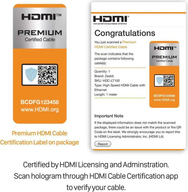 Alt view image 2 of 5 - Lite 4K Premium HDMI 2.0b High Speed with Ethernet 5ft Ultra Thin, 18Gbps 4K60 ARC HDR HDCP 2.2 2.3 Compatible with Dolby Vision Apple TV 4K Roku Sony LG Samsung Vizio Xbox PS4 PS5 Switch
