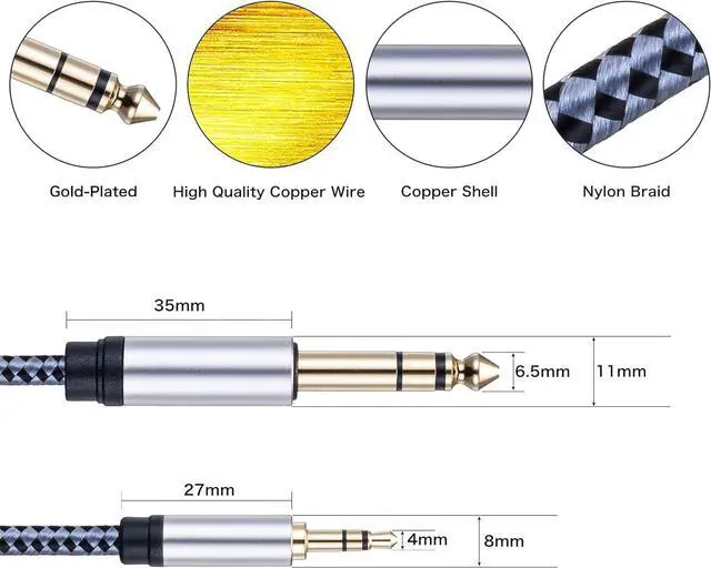 Alt view image 6 of 7 - 1/8 to 1/4 Stereo Cable 10FT 6.35mm 1/4 Male to 3.5mm 1/8 Male TRS Bidirectional Stereo Audio Cable Jack for Guitar Home Theater Devices Speaker and Amplifiers(10Ft)