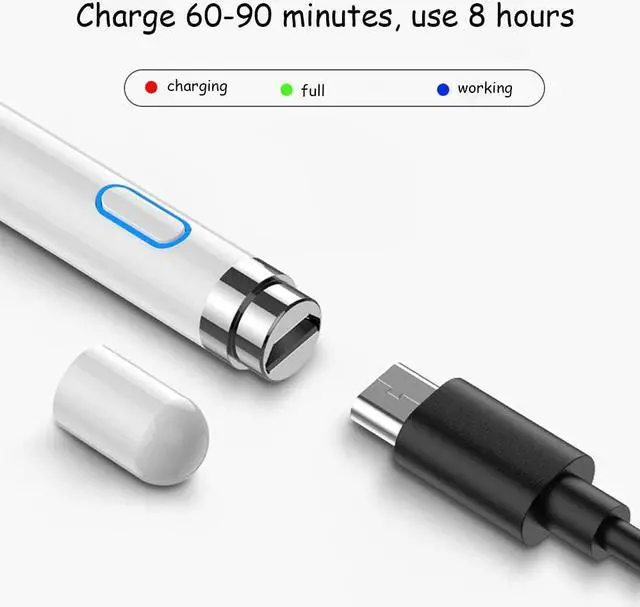 Alt view image 2 of 7 - Active Digital Stylus Pen for Touchscreen Stylus Pencil for  iPad iPad Mini/Pro/Air  iPhone Android and Most Phone & Tablet 1.5mm Fine Point Rechargeable Pens - White