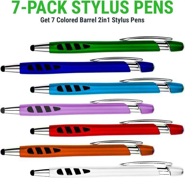Alt view image 2 of 7 - Stylus Pen for Touch Screens & Ballpoint Writing Pens with Sensitive Stylus Tip - 2 in 1 Compatible for Your Touch Screen Devices - Assorted Barrel Colors Black Ink 7 Pack