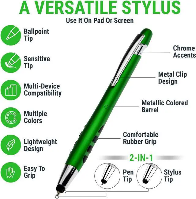 Alt view image 3 of 7 - Stylus Pen for Touch Screens & Ballpoint Writing Pens with Sensitive Stylus Tip - 2 in 1 Compatible for Your Touch Screen Devices - Assorted Barrel Colors Black Ink 7 Pack