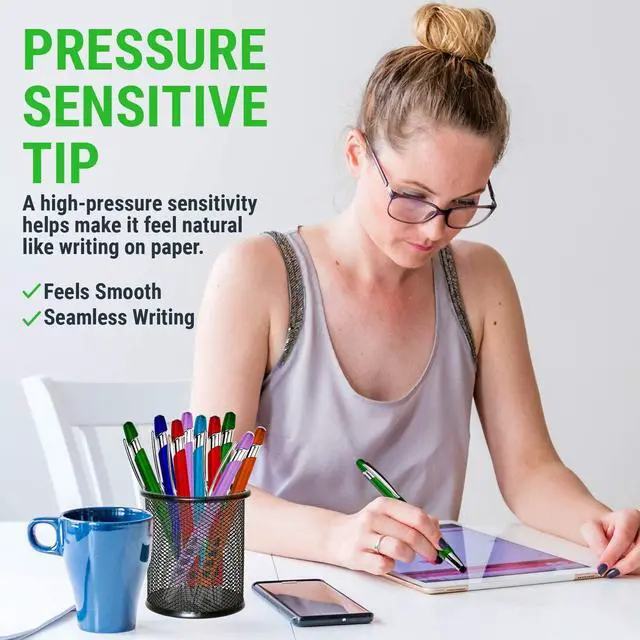 Alt view image 5 of 7 - Stylus Pen for Touch Screens & Ballpoint Writing Pens with Sensitive Stylus Tip - 2 in 1 Compatible for Your Touch Screen Devices - Assorted Barrel Colors Black Ink 7 Pack