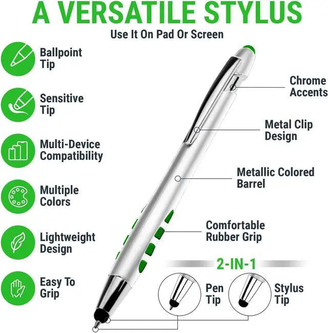Alt view image 3 of 7 - Stylus Pens - 2 in 1 Touch Screen & Writing Pen Sensitive Stylus Tip - for Most Touchscreen Devices - Assorted Barrel Colors Black Ink 7 Pack