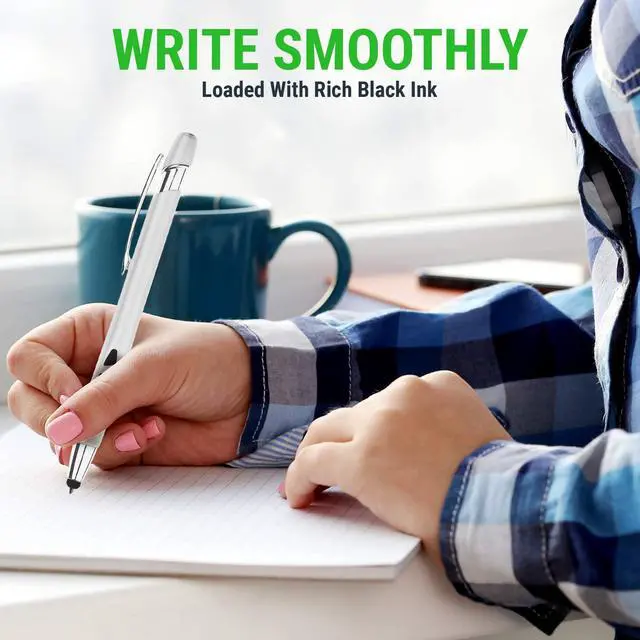 Alt view image 6 of 7 - Stylus Pens - 2 in 1 Touch Screen & Writing Pen Sensitive Stylus Tip - for Most Touchscreen Devices - Assorted Barrel Colors Black Ink 7 Pack