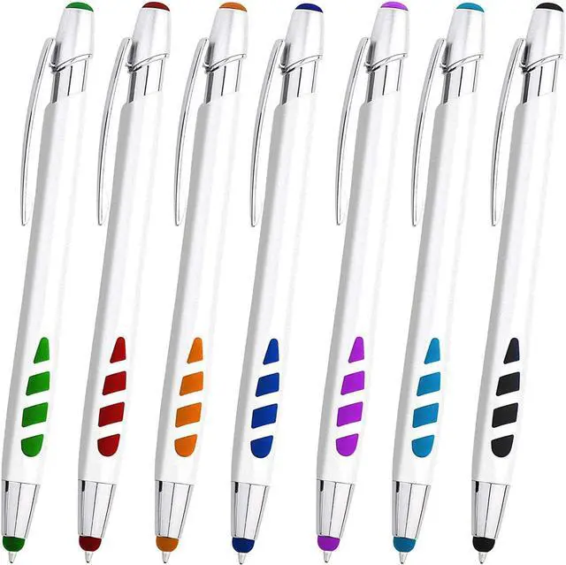 Main image of Stylus Pens - 2 in 1 Touch Screen & Writing Pen Sensitive Stylus Tip - for Most Touchscreen Devices - Assorted Barrel Colors Black Ink 7 Pack