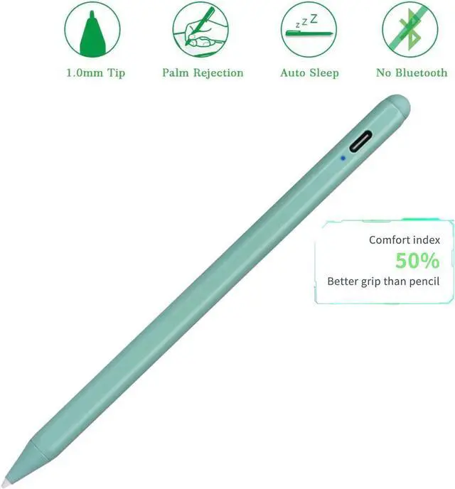Alt view image 4 of 5 - 2020 iPad Air 4th Gen 10.9-Inch Stylus Pencil with Palm Rejection,Type-C Charge and Replaceable 1.5mm Fine Tip 2nd Stylus Pens Compatible with Apple Pencil for iPad Air 4th Gen 10.9" Drawing Pen,Green