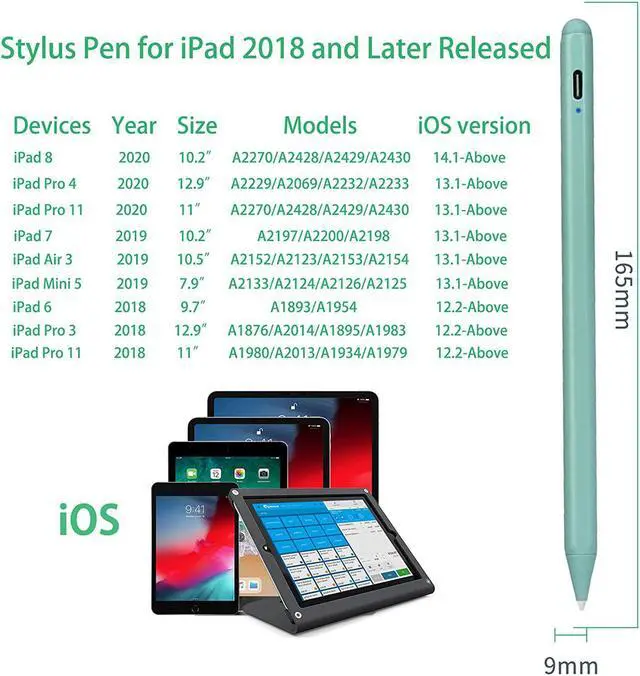 Alt view image 2 of 5 - 2020 iPad Air 4th Gen 10.9-Inch Stylus Pencil with Palm Rejection,Type-C Charge and Replaceable 1.5mm Fine Tip 2nd Stylus Pens Compatible with Apple Pencil for iPad Air 4th Gen 10.9" Drawing Pen,Green