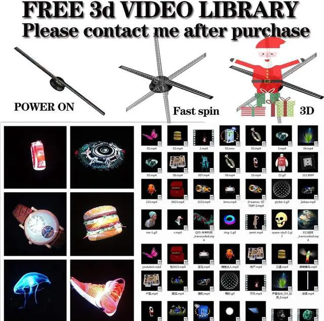 Alt view image 7 of 7 - 3D Hologram Fan,16.5 Inch 3D Hologram Projector Advertising Display with 1.2 Inches Thick, 700 Video Library and 224 LED for Business Store Signs,Bar,Casino,Party,halloween Missyou, Welcome to consult