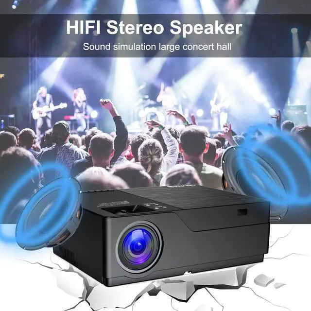 Alt view image 6 of 6 - JIMTAB M18 Native 1080P LED Video Projector, Upgraded HD Projector with 300\u201dDisplay Support AV,VGA,USB,HDMI, Compatible with Xbox,Laptop,iPhone and Android for Academic Display (Dark Star)