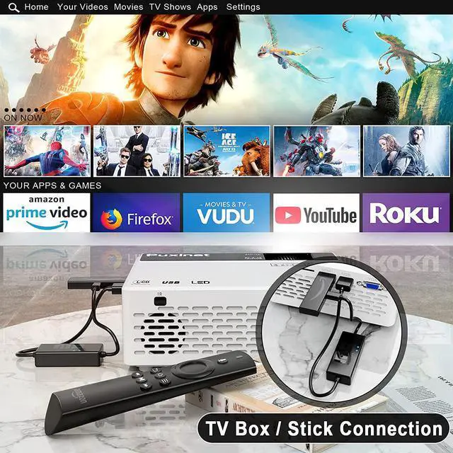 Alt view image 2 of 7 - Mini Projector, 1080P Full HD Supported, Portable Movie Home Theater Projector Compatible with TV Stick Smartphone & Tablet PC HDMI USB AV TF