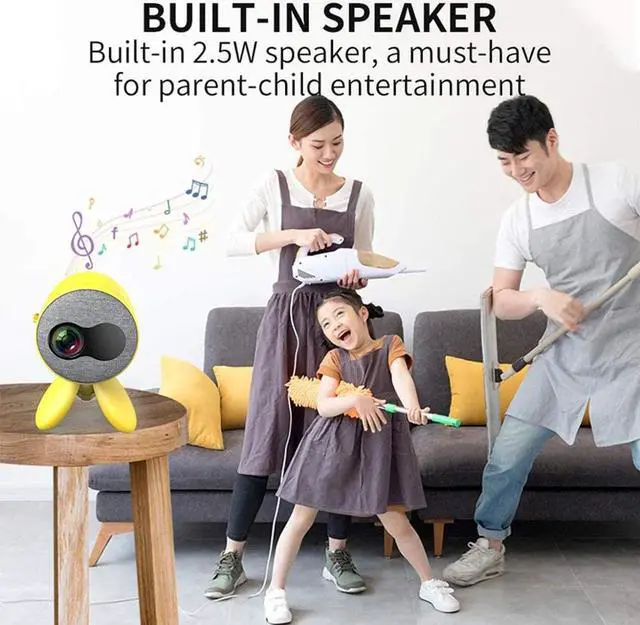 Alt view image 2 of 7 - Gaone Portable Mini Projector, 1080P Full HD Supported Video Projector, 2.5W Speaker, LED Movie Projector, 75 Inch Picture, Compatible with USB/HDMI/to/AV/VGA Home Theater Projector,Yellow
