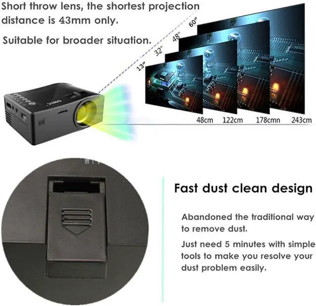 Alt view image 4 of 6 - Portable Mini Projector, Support HD 1080P And 60'' Screen LCD Video Projector, with 20,000 Hours Lamp Life Movie Projector for Home Entertainment Compatible with HDMI, USB, AV, DVD, VGA, Laptop,White