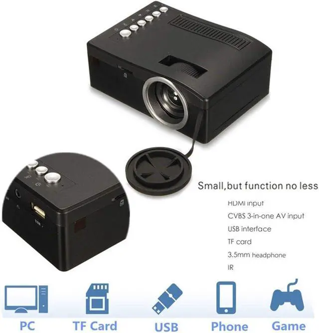 Alt view image 5 of 6 - Portable Mini Projector, Support HD 1080P And 60'' Screen LCD Video Projector, with 20,000 Hours Lamp Life Movie Projector for Home Entertainment Compatible with HDMI, USB, AV, DVD, VGA, Laptop,White