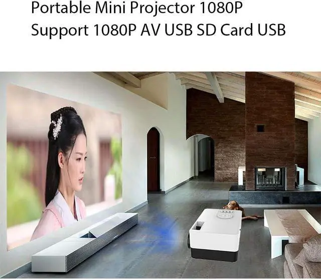 Alt view image 2 of 7 - Portable Mini Projector Support HD 1080P Movie Projector, 80" Display and 30000 Hours Lamp Life LED Video Projector, Compatible with Tv Stick, Video Games, Hdmi,USB,Tf,Vga,Aux,Av,Yellow