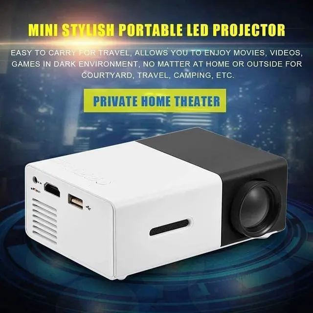 Alt view image 5 of 5 - Battery Version Mini Home Projector, 1080P HD, Home Theater Movie Projector, LED Video Projector, with HDMI USB TV AV Interface and Remote Control, Black and White